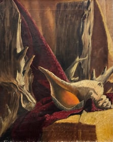 Mid-Century American Still Life With Seashell Oil On Canvas Painting