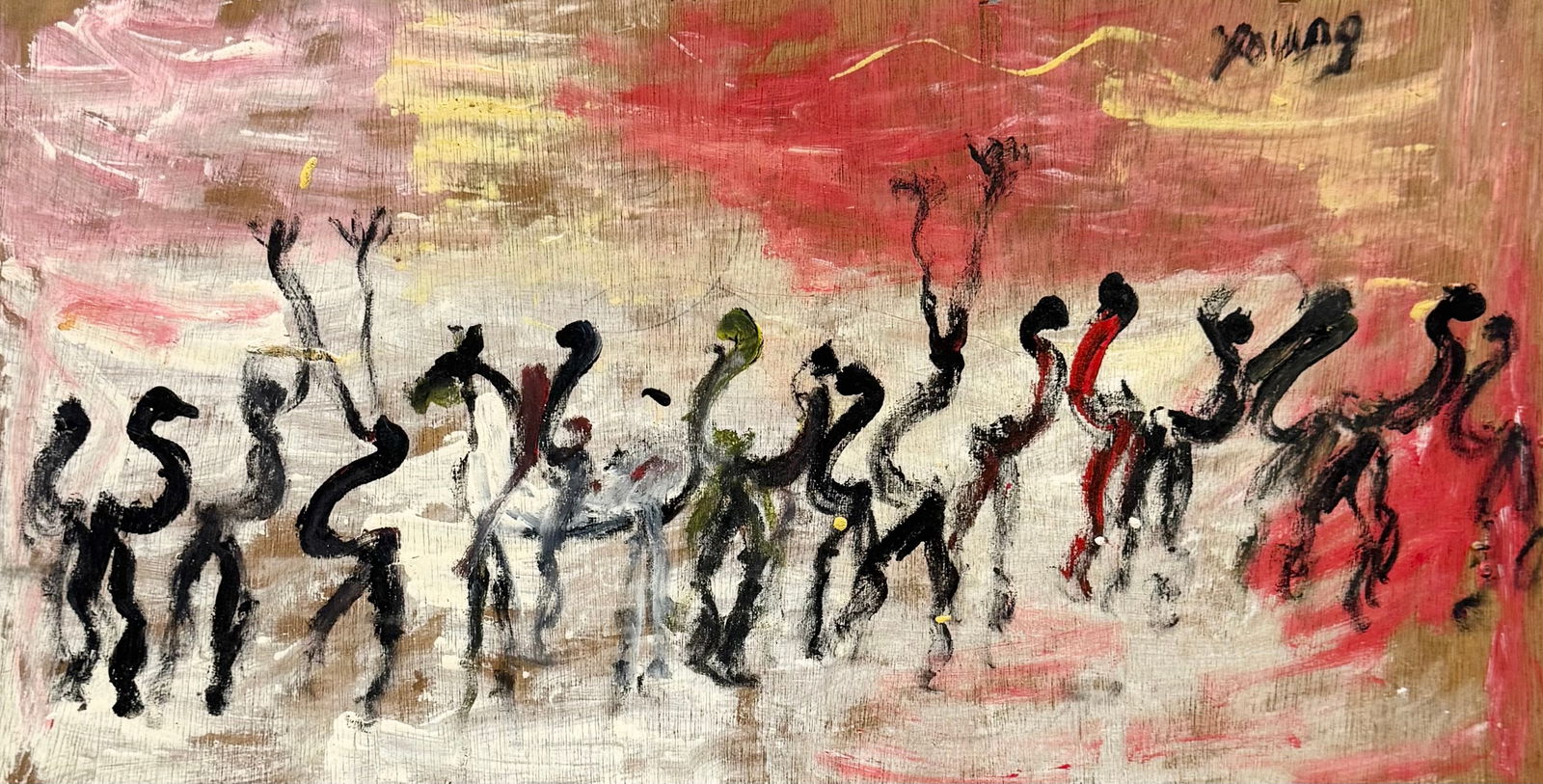 PURVIS YOUNG (1943-2010, American) Miami Artist: Oil painting on wood. Size 26 x 13 1/2 in. Domestic Flat Shipping Price: $70