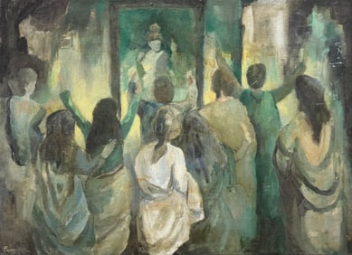 PEGGY ALLEN (20th c, American) Modernist Crowd Of Figures