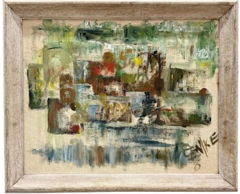 1970's American Abstract Expressionist Oil Painting On Board Signed Illegibly