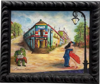 CARMEN BADIA 21st Century Cuban Street Scene Oil Painting
