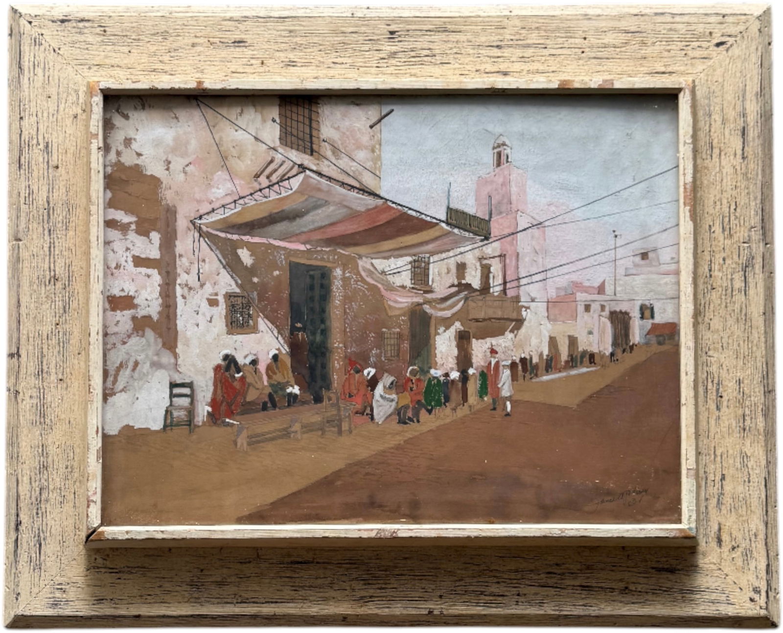 Nicely Framed 1930's Signed Orientalist Street Scene Gouache Painting (1 of 3)