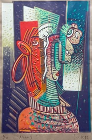 CARLOS SANCHEZ PEREZ (1958-2018, Spain) Large Cubist Lithograph