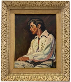 1950's Spanish Portrait Of A Handsome Man In Period Frame