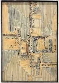 Vintage American Abstract Expressionist Oil On Canvas Muted Tones Heavy Impasto