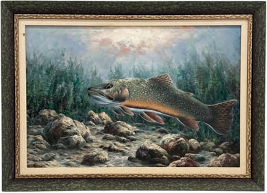 SUE PARKHILL 20th Century Sporting Painting Of A Brook Trout