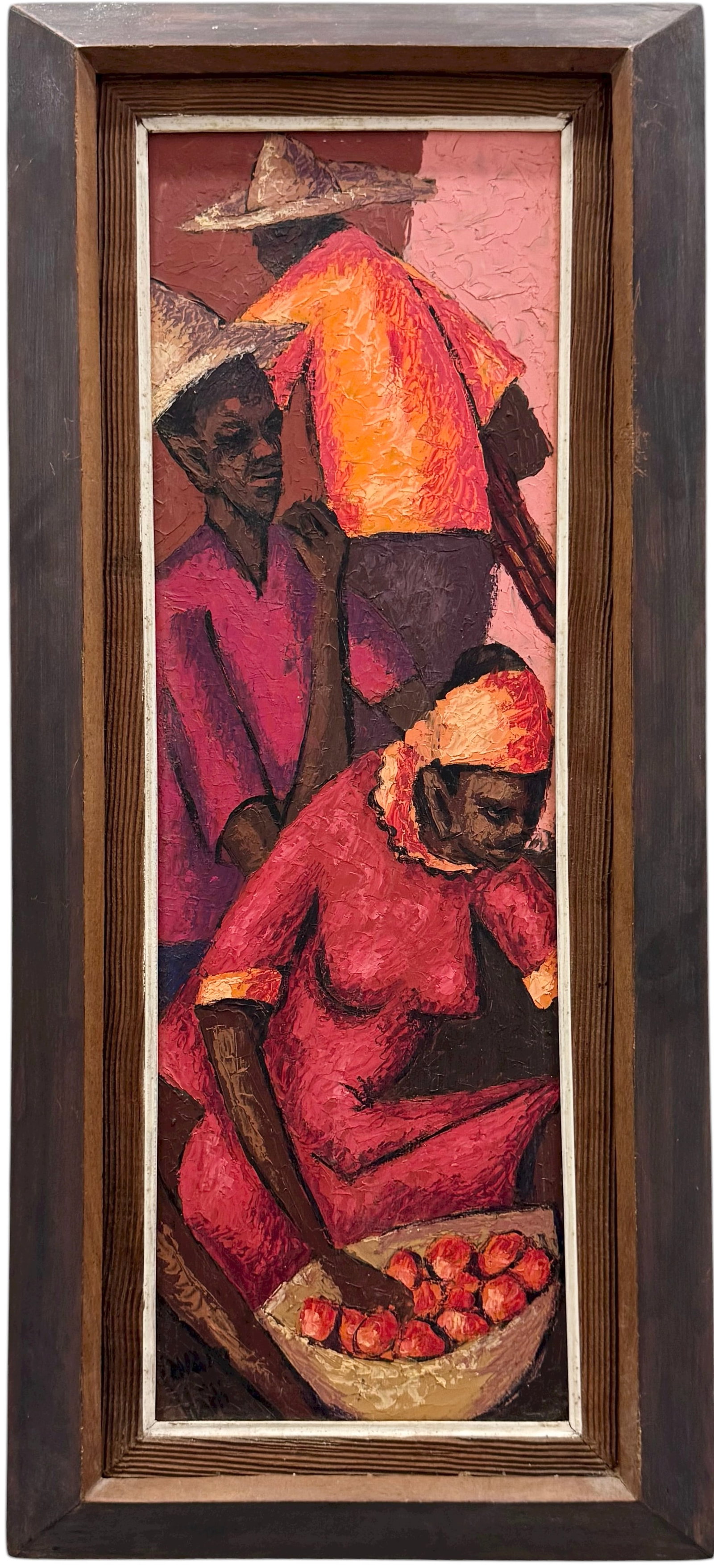 SAVAIN PETION (1906-1973, Haiti) Modernist: Oil on board 24 x 8 in, 29 x 13 in (framed). Domestic Flat Shipping Price: $65
