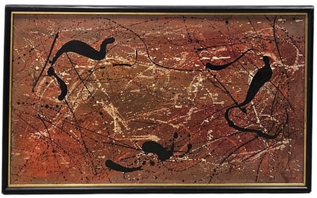 Mid-Century Modern Action Abstract Painting Exhibited North Carolina 1964