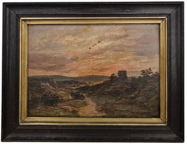 Early 19th Century Signed Landscape With Ruins Oil Painting On Canvas