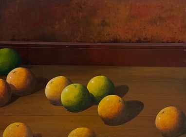 20th c Latin American Still Life Of Lemons Signed Osorio Oil On Canvas Painting