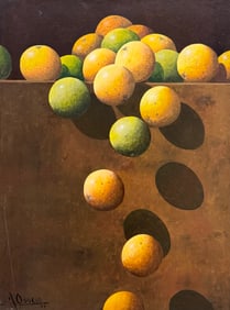 20th c Latin American Still Life Of Lemons Signed Osorio Oil On Canvas Painting