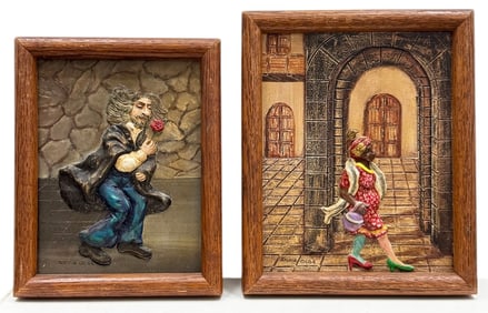 SYLVIA OLGA Vintage 960's Pair Of Cuban Painted Relief Wall Sculptures