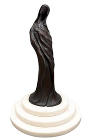 Modernist Signed Sculpture Of A Veiled Woman Bronze On Marble Base 17"