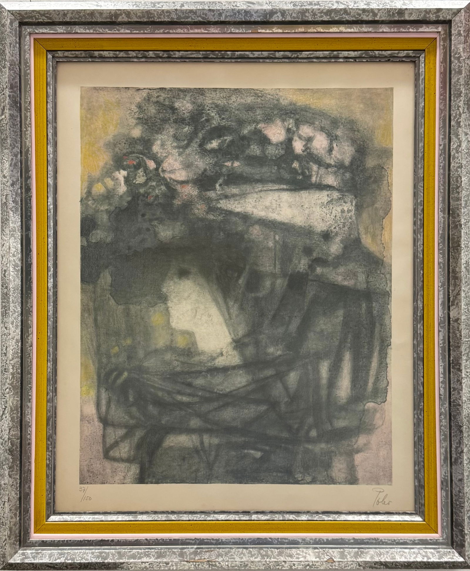HECTOR POLEO (20th c, Venezuela) Pencil Signed Lithograph: Size 30 1/2 x 25 1/2 in (framed). Domestic Flat Shipping Price: $90