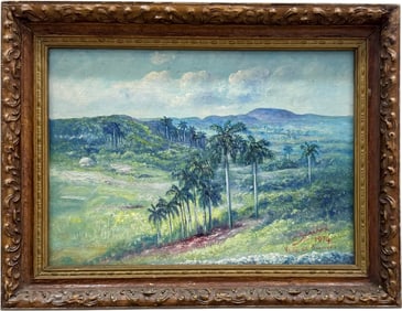 Cuban Landscape Valle De Yumurí Signed C. Sanchez 1974 Oil Painting