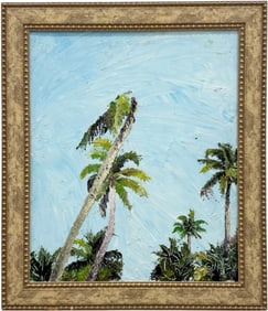 American Modernist Signed Tropical Painting Of Palm Tress Possibly Florida