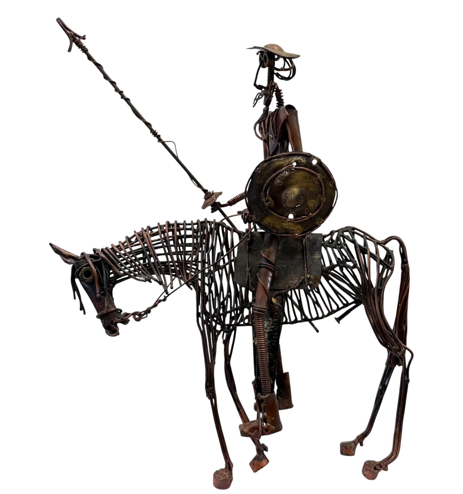 Modernist Mixed Metal Don Quixote Sculpture 16": Size 16 1/2 x 15 x 5 in. Domestic Flat Shipping Price: $60