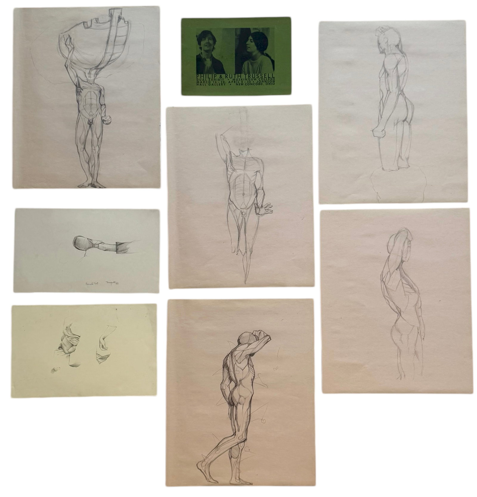 PHILLIP TRUSSEL (b. 1943, Texas) Grouping Of Male Figural Studies, Exhibited Ohio: Drawings 14 x 11 in (largest). Domestic Flat Shipping Price: $35