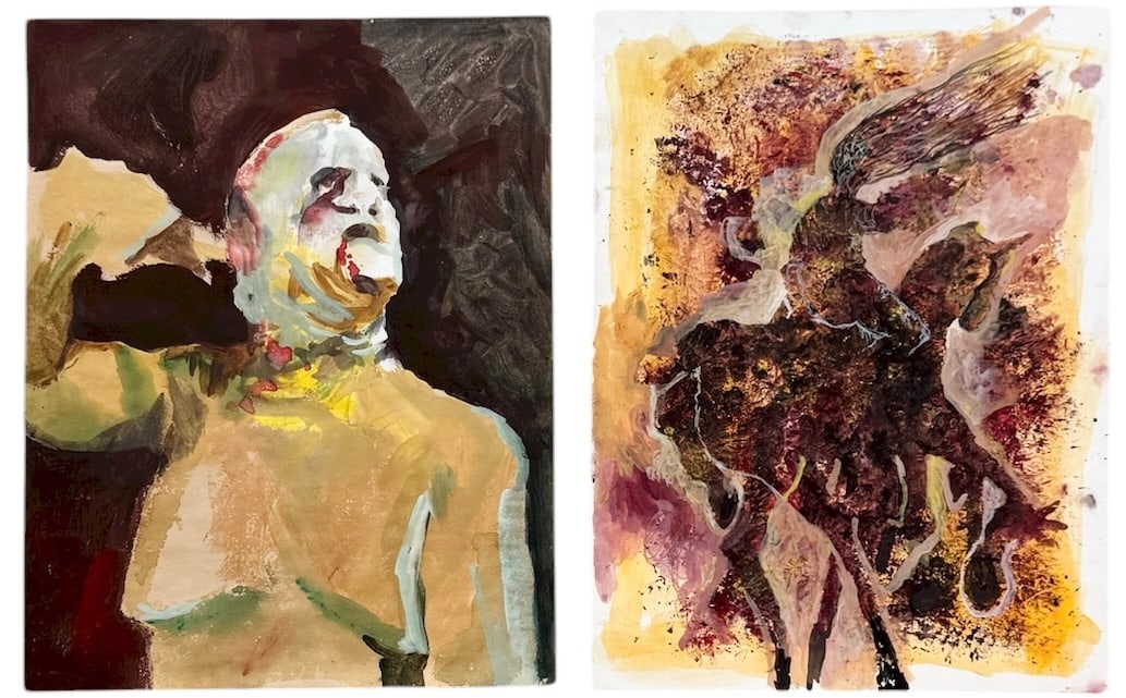 Attributed PHILLIP TRUSSEL (b. 1943, Texas) Pair Of Watercolors, Texas Artist: These we're with the Phillip Trussel booklet so we assume they are also by him. Being sold as attributed. Mixed media on paper 14 x 11 in. Domestic Flat Shipping Price: $35