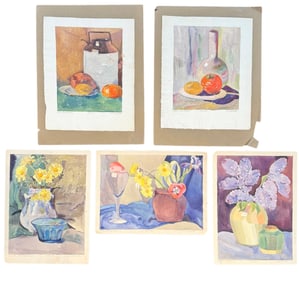 MARY BAKER (5) Grouping Of Still Life Watercolors