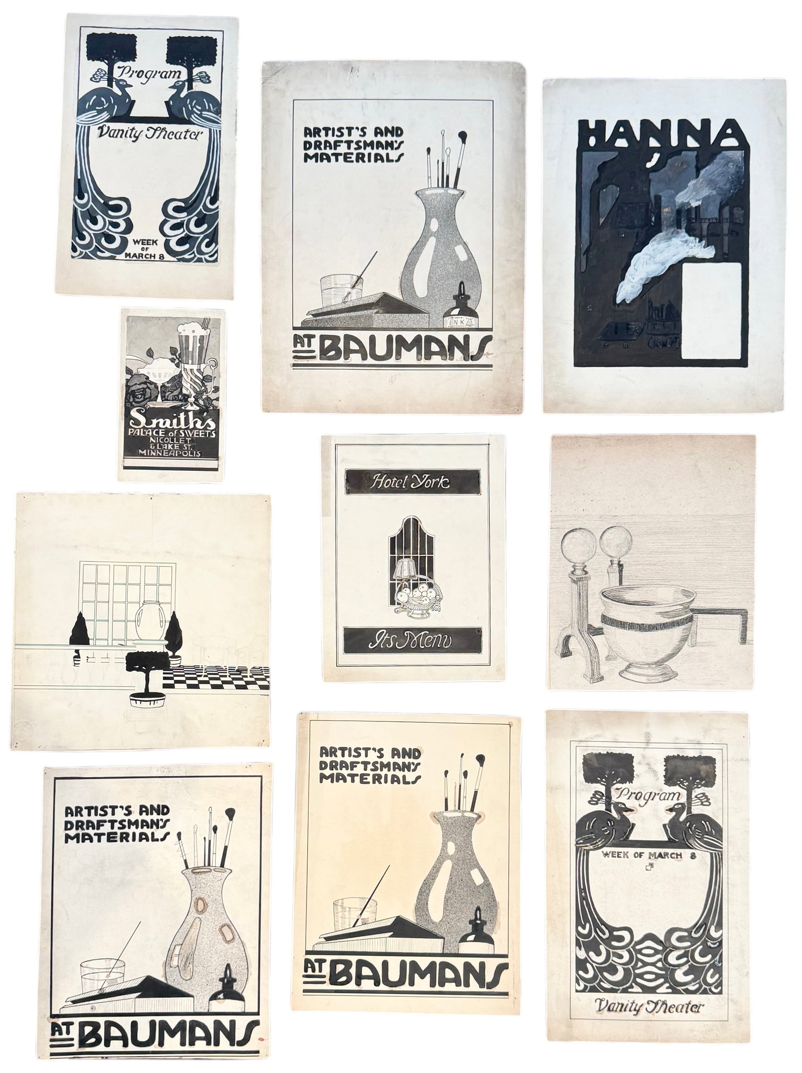 (10) RAY GRATHWOL (1900-1992, American) Grouping Og Illustrations: Ink or graphite on paper 14 1/4 x 10 3/4 in (largest). Domestic Flat Shipping Price: $%5