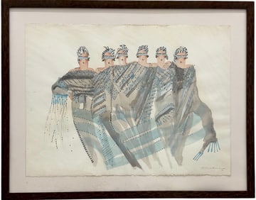 Nicely Framed 1970's Art Deco Inspired Modernist Watercolor Signed Painting