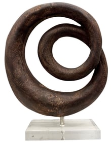 Contemporary Wood Abstract Sculpture On Lucite Base