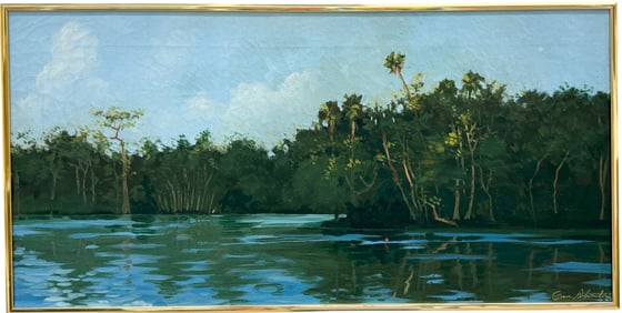 20th Century American Florida Landscape Signed Oil On Canvas Painting