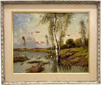 ALBERT FERENC (1883-1959, Hungarian) Marsh Landscape With Birds