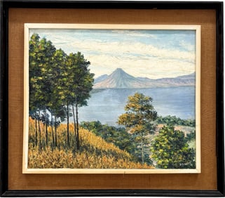 Signed South American Impressionist Mountain Landscape With Lake