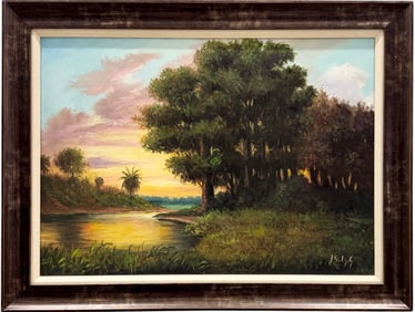 Vintage Signed Luminist Tropical Landscape Oil Painting