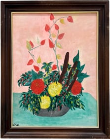 Mid-Century American School Modernist Still Life Signed Oil Painting