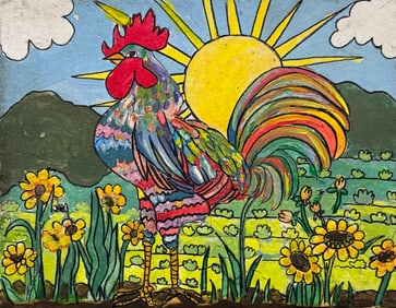 Colorful Pop Art Rooster In Landscape Painting