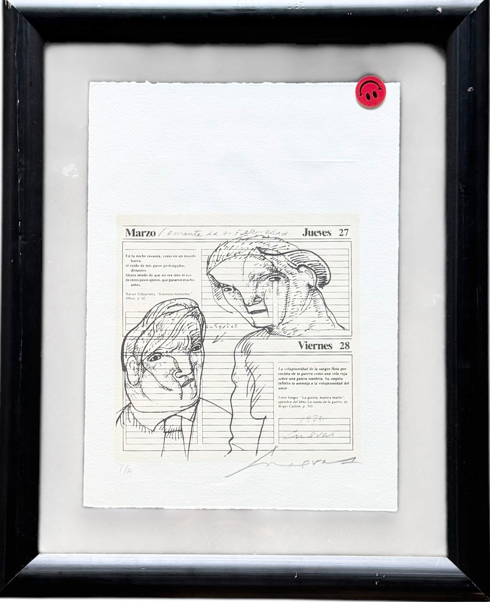 JOSE LUIS CUEVAS (20th c, Mexican) Pencil Signed Lithograph: 13 1/3 x 10 in, 19 x 15 1/2 in. Nicely framed between glass. Domestic Flat Shipping Price: $70