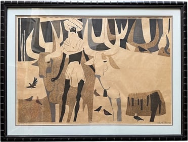 PAUL B. ARNOLD (1918-2012, American) Ancient Herders Pencil Signed Woodblock