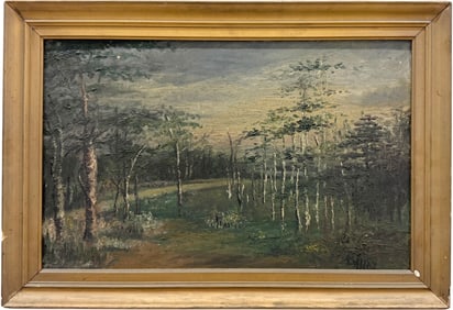 Southern School Impressionist Forest Landscape Painting Signed Illegibly