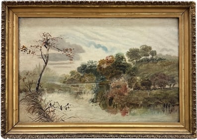 19th Century American School River Landscape Painting Signed With Monogram Dated 1892