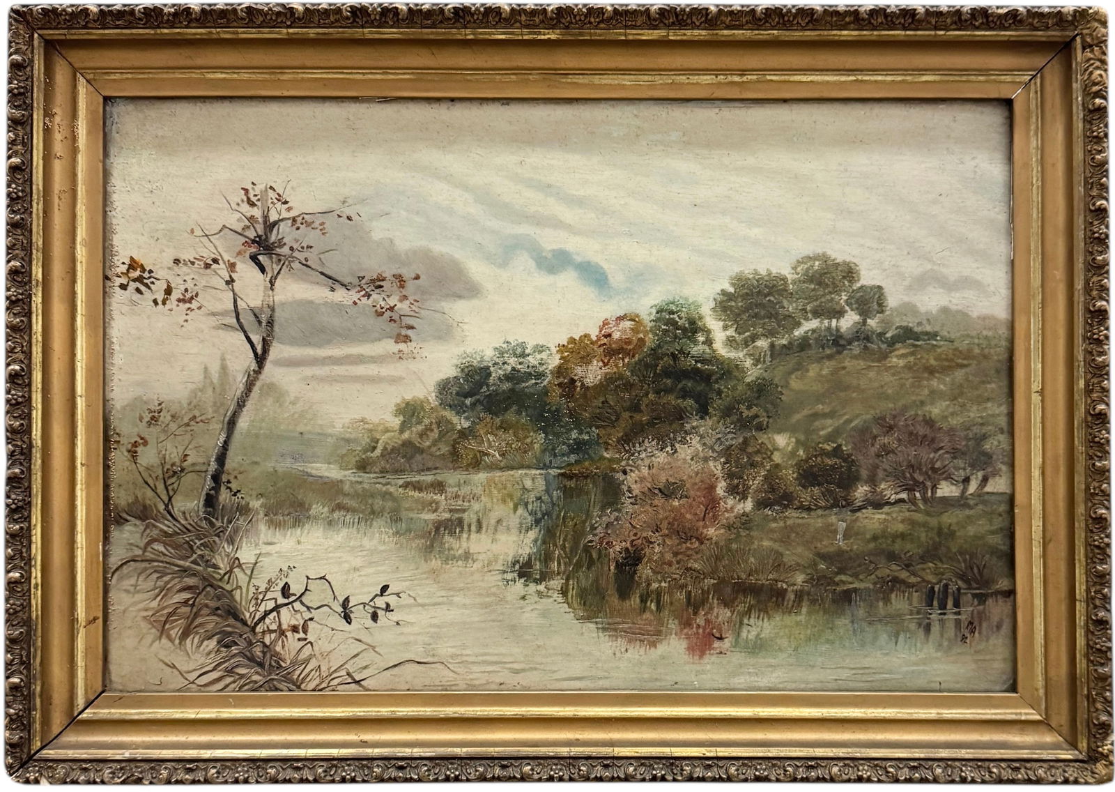 19th Century American School River Landscape Painting Signed With Monogram Dated 1892 (1 of 4)