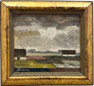 European School Modernist Abstract Landscape Signed Oil Painting