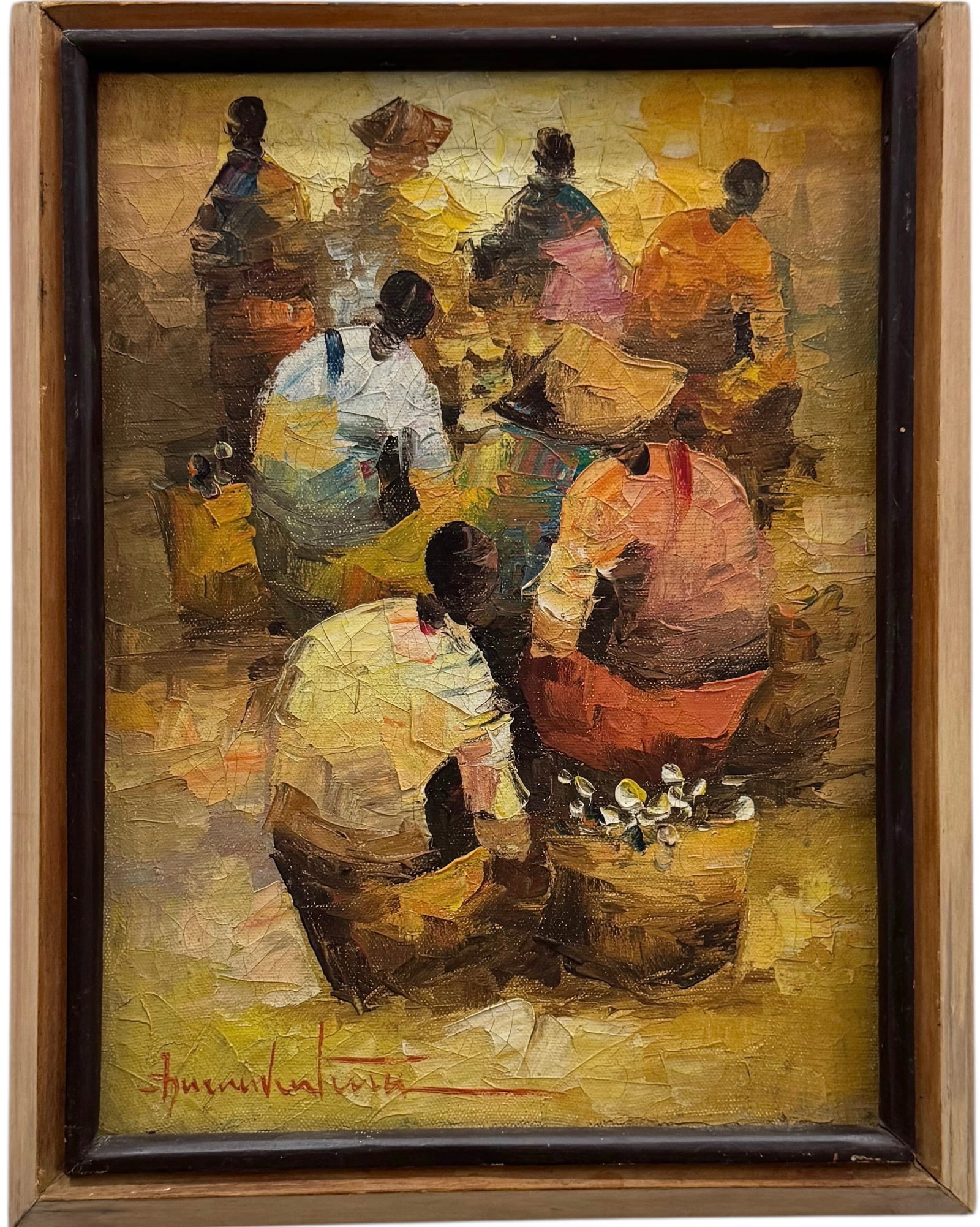 Cesar Buenaventura y Espinosa (1922 - 1983, Phillipines) Figures: Oil on canvas 12 x 9 1/2 in, 14 x 11 1/2 in (framed). Domestic Flat Shipping Price: $45