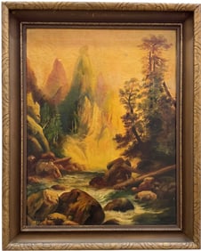 1920's American Oil Painting Of Yellowstone National Park Signed & Dated