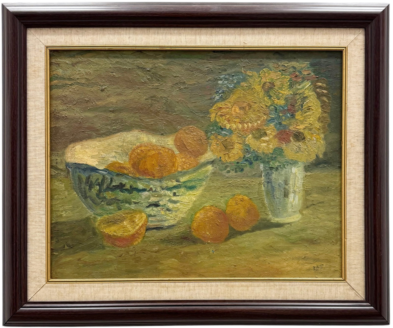 SILVIO SOLIS Early 20th Century Modernist Still Life Heavy Impasto Oil Painting: Oil on board 20 1/2 x 16 in, 27 x 22 3/4 in (framed). Domestic Flat Shipping Price: $80