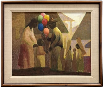 Fernando Melena Nunez (20th c, Mexico) Street Scene With Children & Balloons