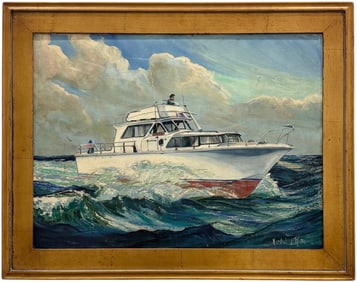 Marshall J Rahn (20th c, American)  Yacht At Sea With Cuban & American Flags