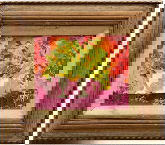 Colorful Mid-Century Modern Still Life Of Flowers Signed Stuart Oil Painting 1967