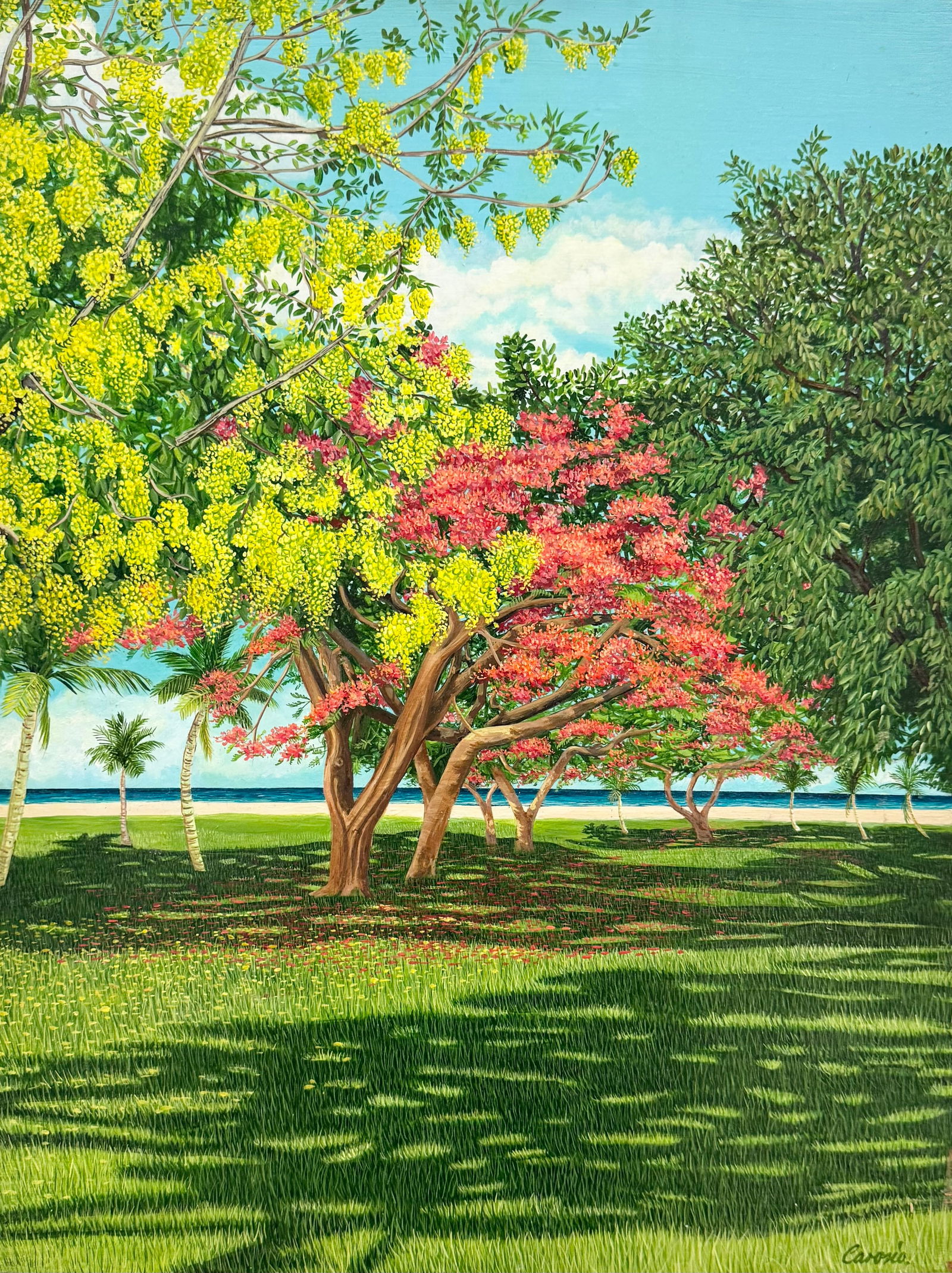 Colorful Caribbean Florida Tropical Landscape Signed Oil Painting (1 of 3)