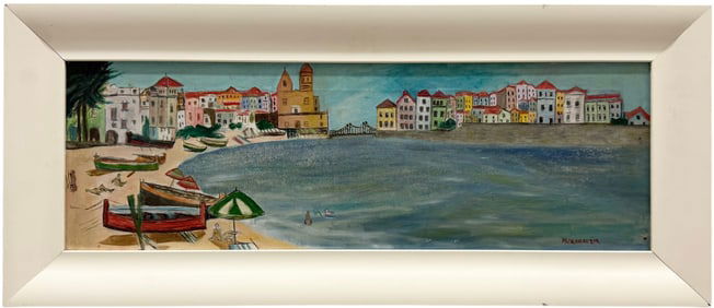 N. KORNHAUSER 20th Century American School Modernist Harbor Scene Painting