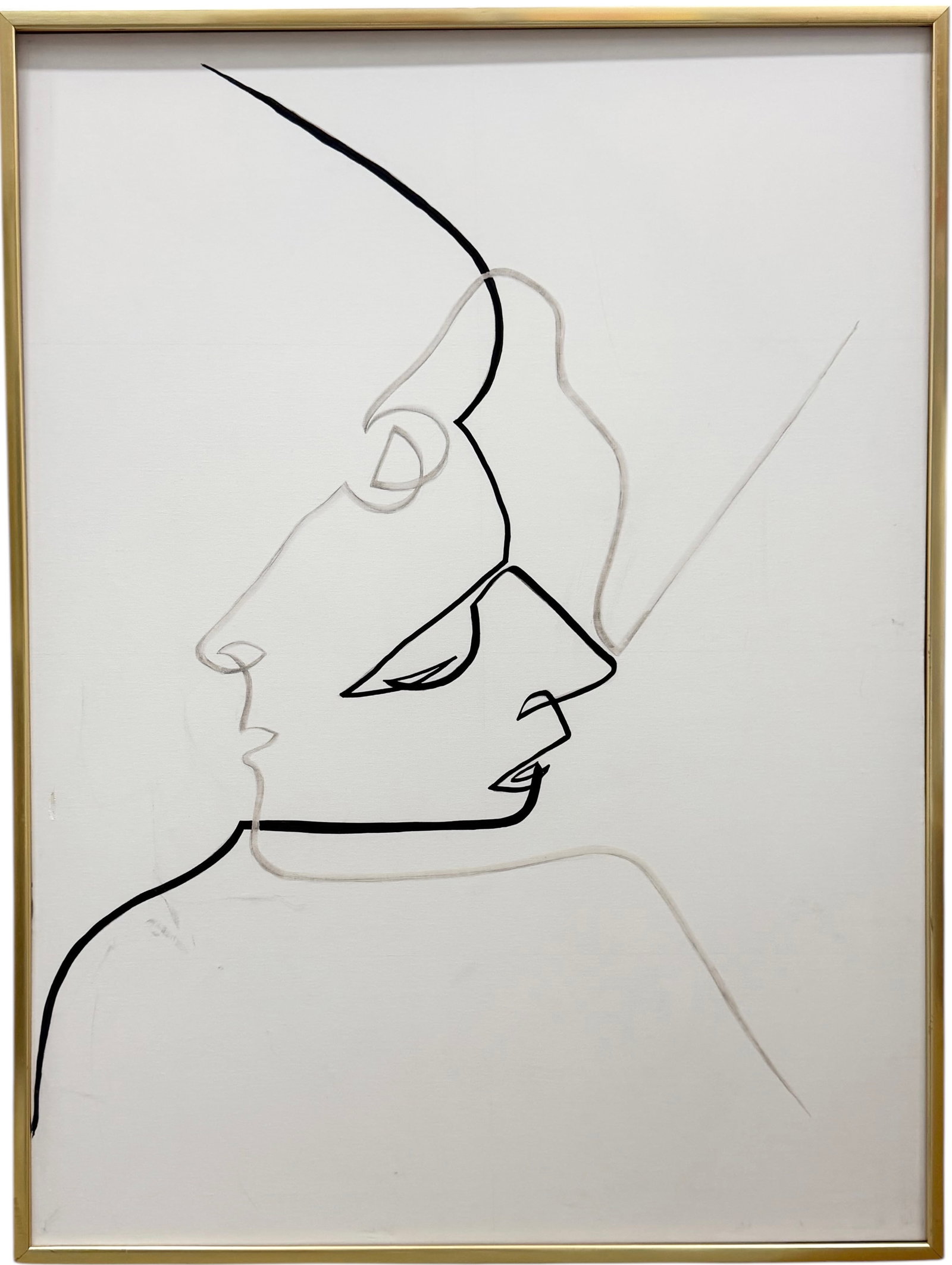 Monumental Vintage American Minimalist Double Portrait Abstract Painting: Acrylic on canvas 48 x 36 in, 49 1/2 x 37 in (framed). Oversized item. Domestic Flat Shipping Price: $360