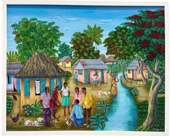 EMMANUEL PIERRETTE (b. 1960, Haitian) Village Scene