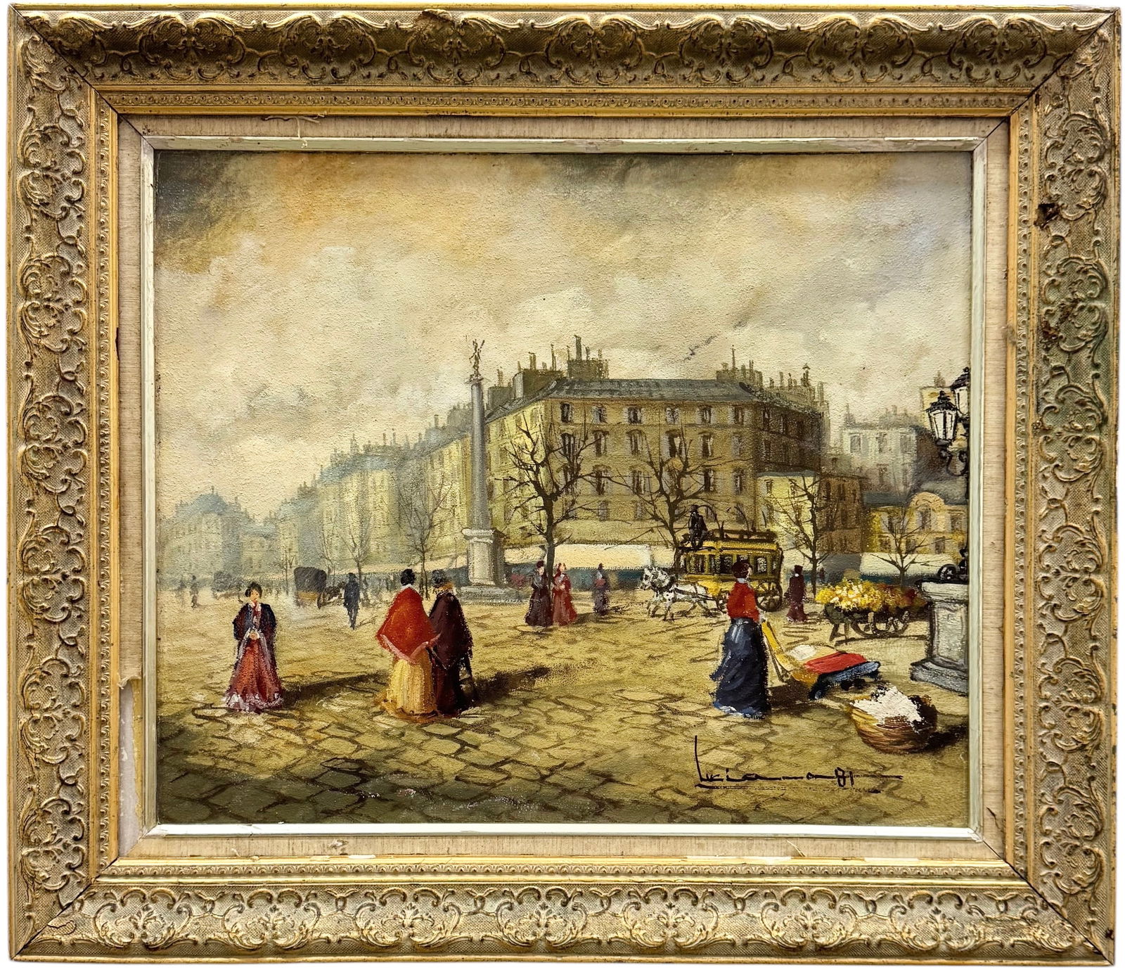 Vintage Paris School Impressionist City Scene Signed Oil Painting (1 of 3)